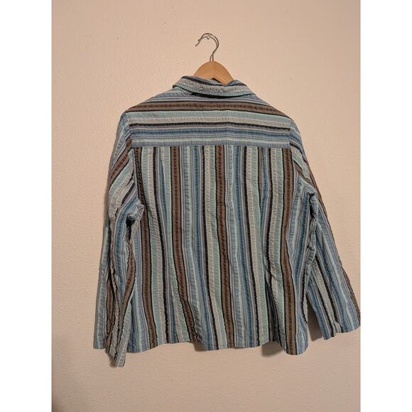 drapers and damons striped cotton button down size XL blue wooden buttons - Picture 6 of 6